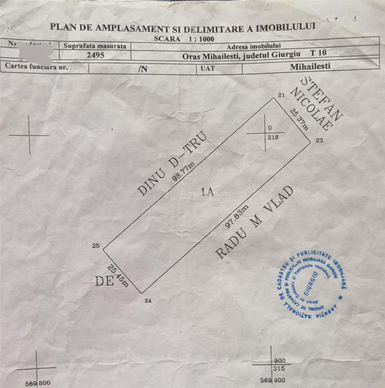 Teren 2500mp Mihailesti Draganescu, deschidere 25m