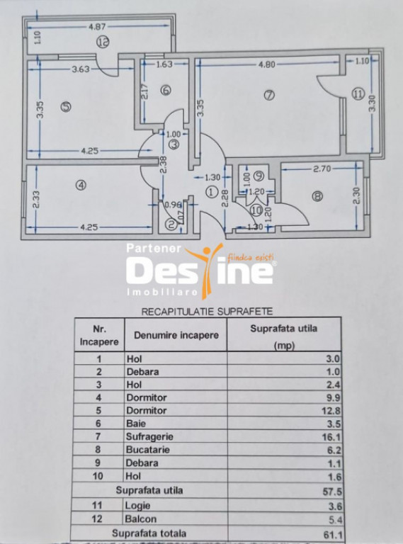 Pașcani – Apartament 3 camere, 61mp, ultracentral, zona D