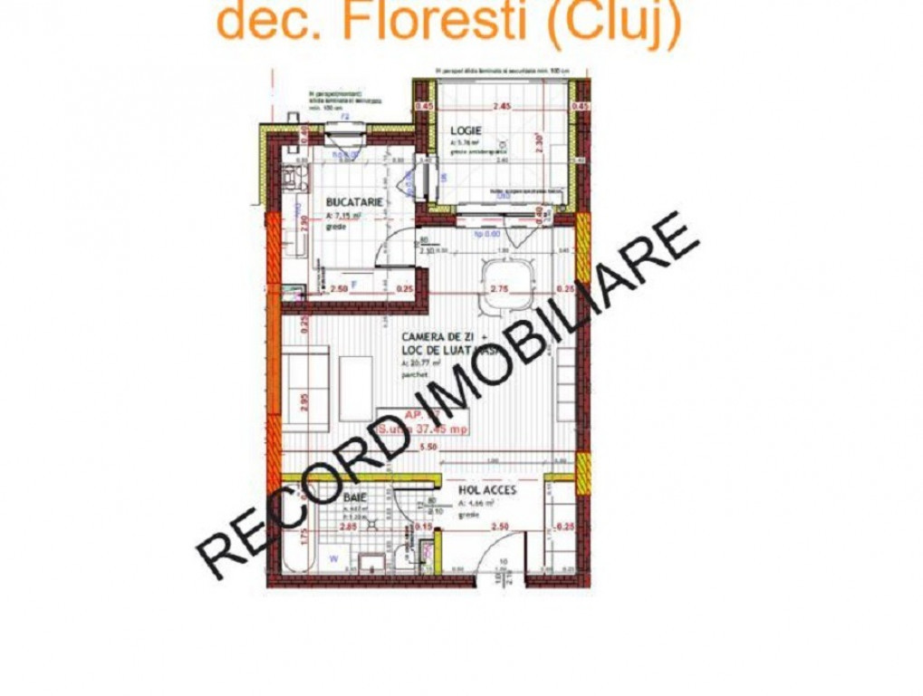 Apartament 1 camera 37 mp, logie 6 mp, lift Floresti
