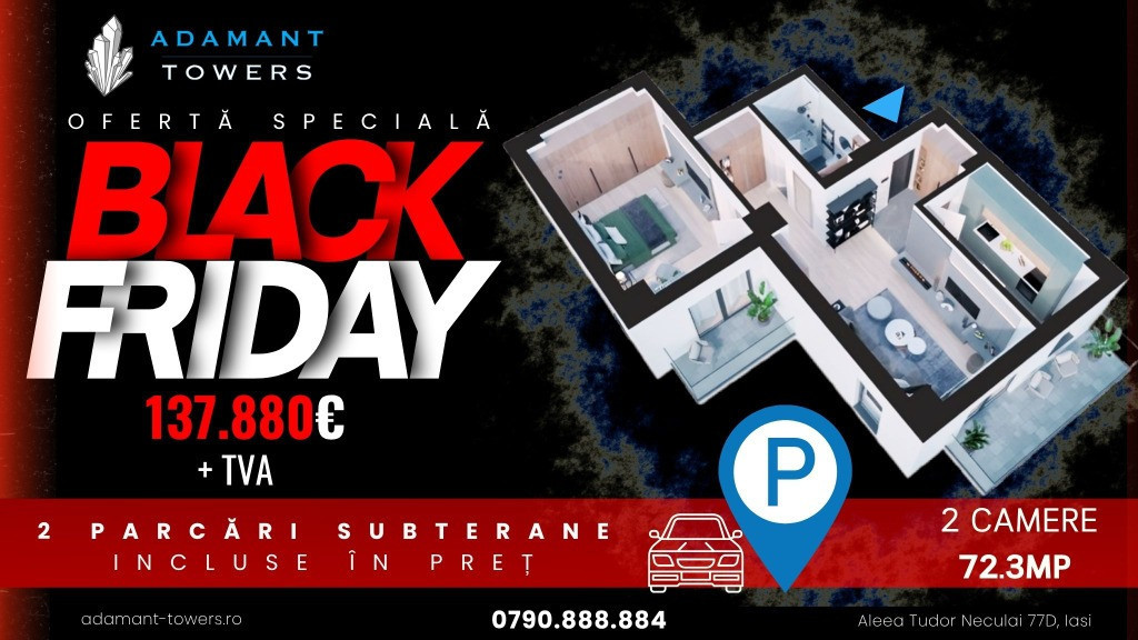 ADAMANT TOWERS | 2 camere 72mp | decomandat | Bd. Nicolina-Iasi