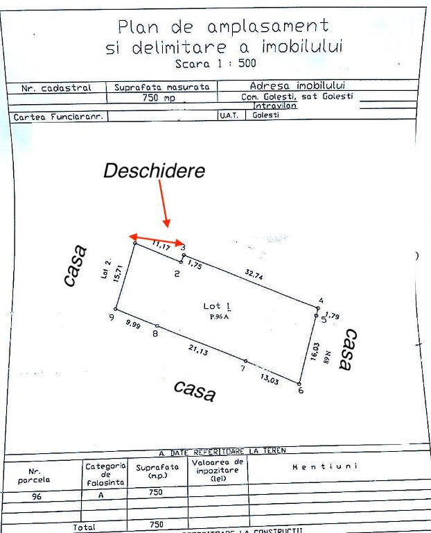 Teren intravilan – 750 mp în Golești, la doar câteva minute de Focsani