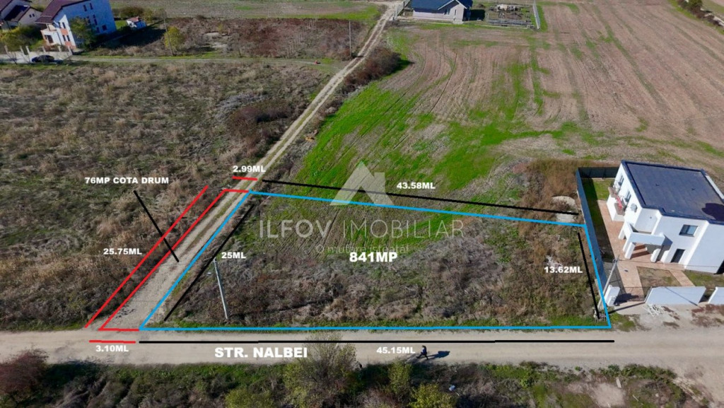Teren intravilan Balotesti, 841mp, deschidere 45.15ml, Str.