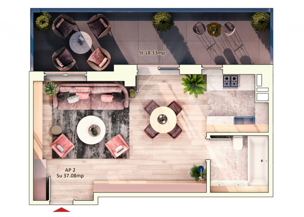 Apartament 1 Camera, 37 mp, Terasa 18 mp, Zona Dorobantilor