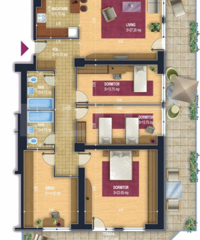 Apartament cu 5 camere, 3 băi, curte situat în vilă, zona