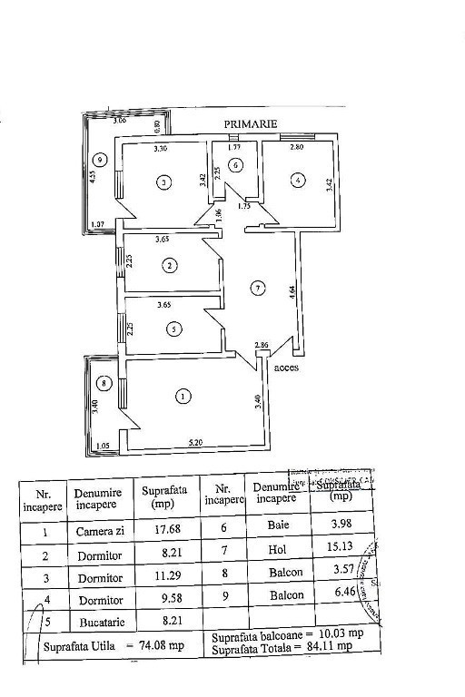 Apartament spațios cu 4 camere, 84 MP