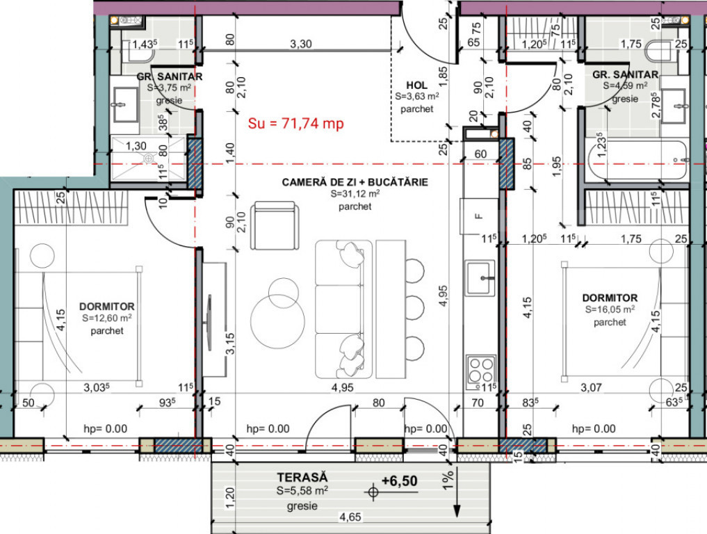 3 camere, 2 bai, etajul 2, comision 0, TERRA Oasului