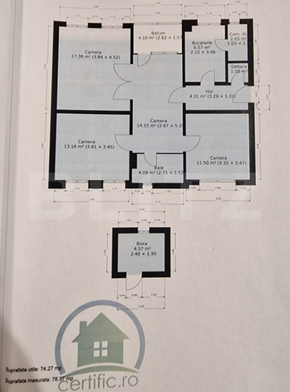 Apartament 4 camere, 74.27 mp, zona Punctele Cardinale