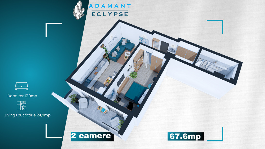 ADAMANT ECLYPSE | 2 camere | TIP 2C decomandat | 67.6mp CUG-BRD - Iasi
