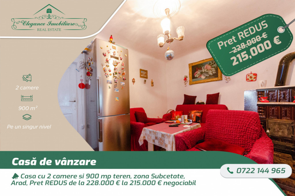 Casa cu 2 camere si 900 mp teren, zona Subcetate, Arad