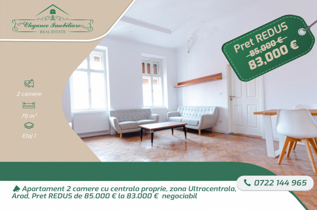 Apartament 2 camere cu centrala proprie, zona Ultracentrala,