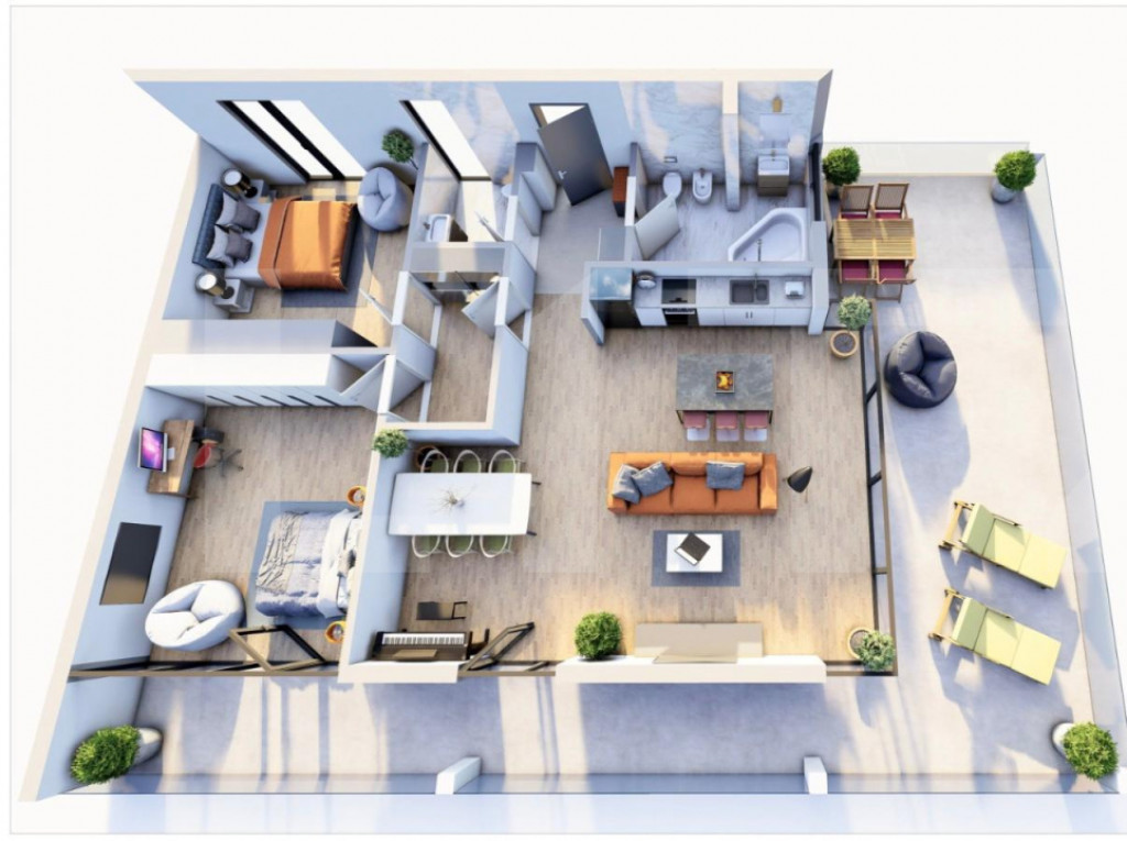 Apartament cu 2 camere, etaj intermediar, terasa, Braytim