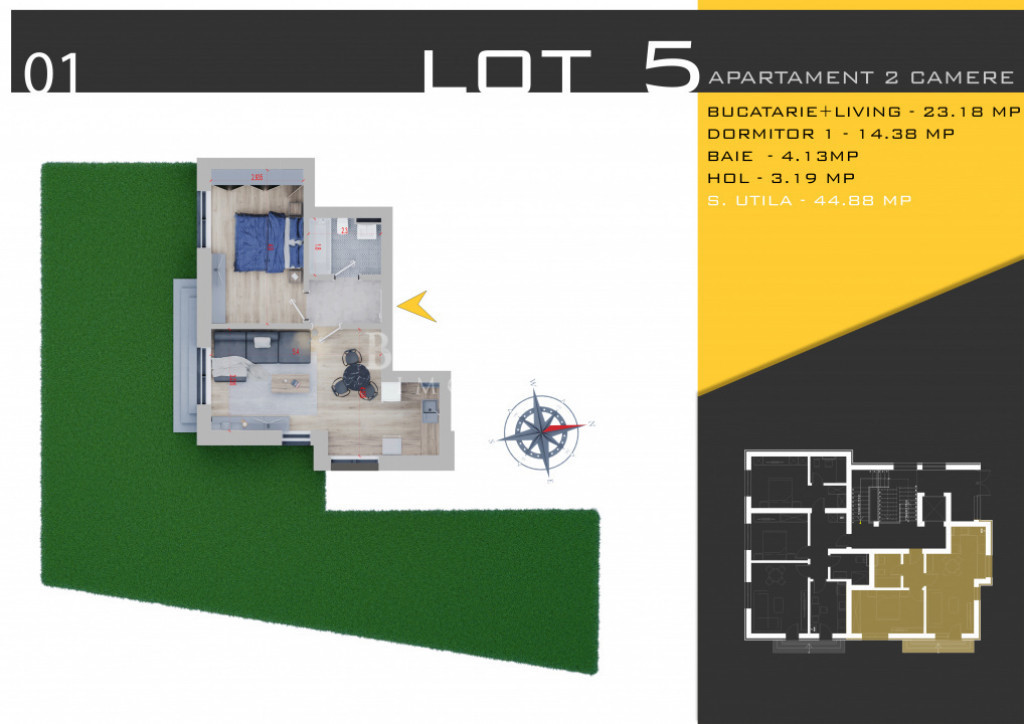 2 Camere cu Gradina Acces Rapid STB (5 minute) Pacare Bonus