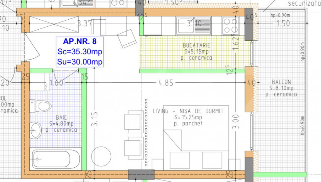 Apartament cu 2 camere – balcon mare, panoramă superbă,
