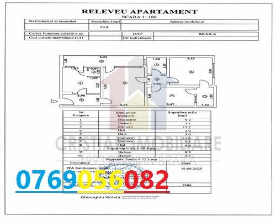 Apartament 3 camere confort 1, 72 mp, confort 1, Viziru 1