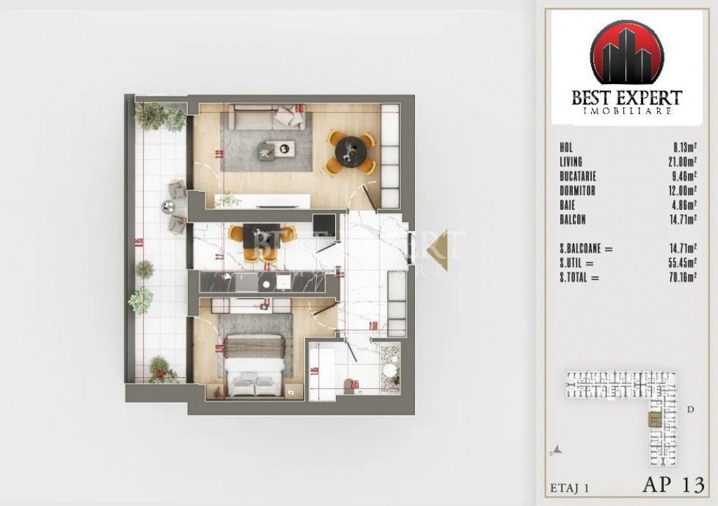 Apartament 2 camere Modern-Incalzire Pardoseala