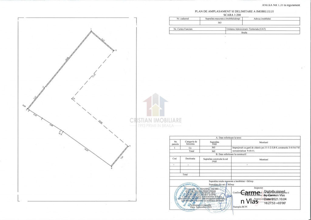 Ultracentral -Lic. Balcescu Teren intravilan 363 mp, 2 desc