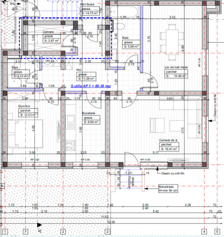 Apartament 3 camere, decomandat – 81 mp utili - 70 mp grad