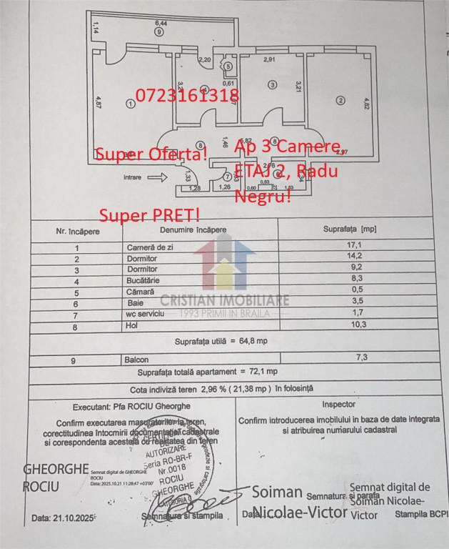70mp 3 cam etaj 2 balcon 7 m R.Negru - Capatul lui 4 confort