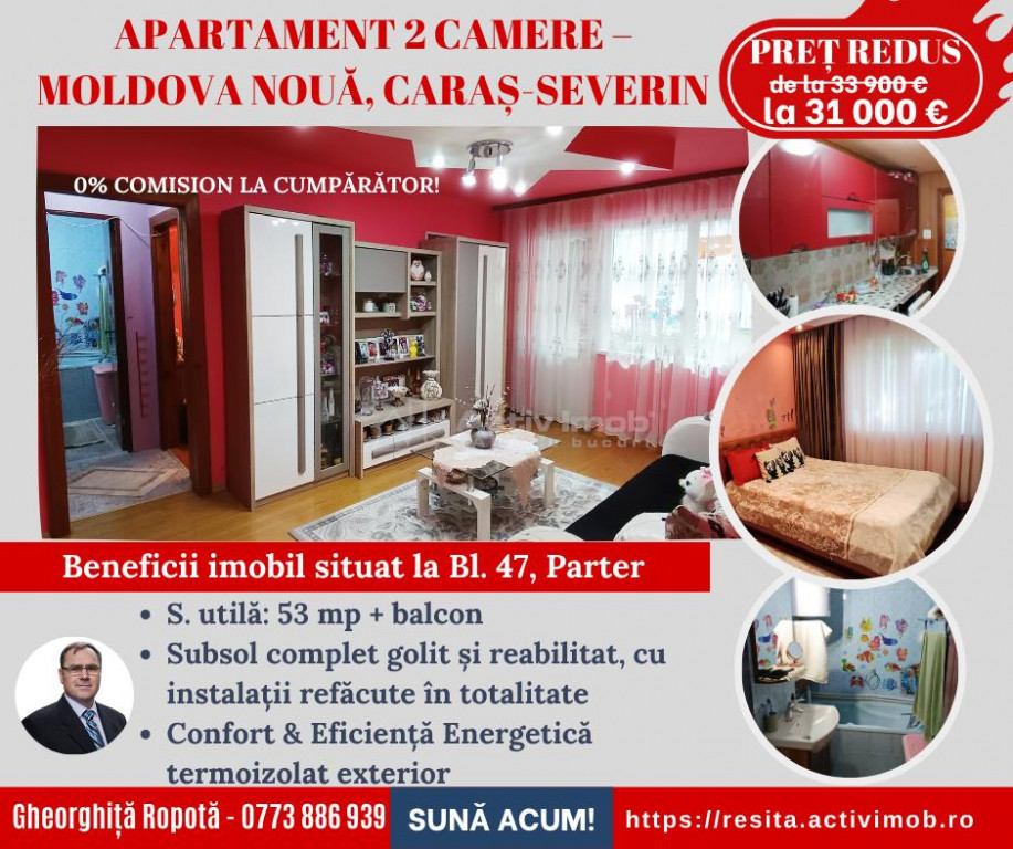 Apartament 2 Cam. Semidecomandate – Moldova Noua/CS