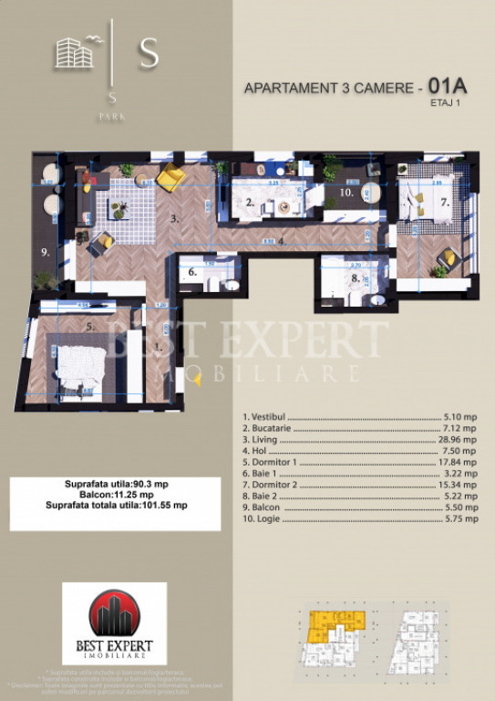 3 Camere Zona Linistita -acces rapid STB-5 Min