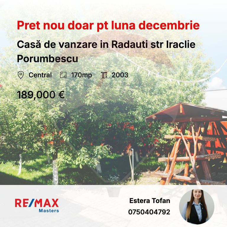 Apartament cu 3 camere de vânzare în zona Central Radauti