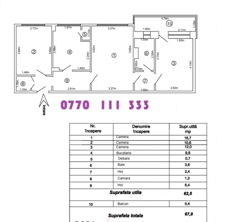 Apartament 3 camere confort 1, zona Hipodrom, etaj 3/4.