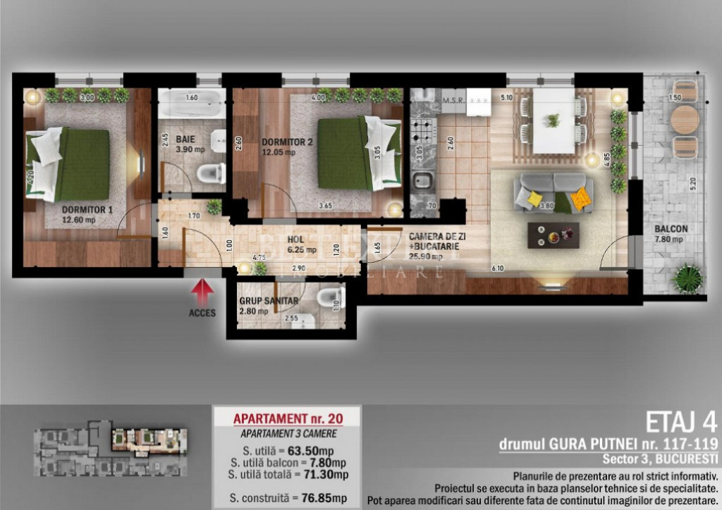 3 Camere Finisaje Premium -600 m STB