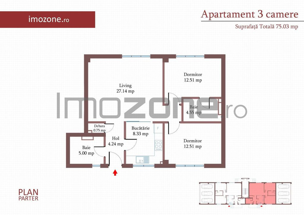 3 camere cu CURTE si PARCARE proprie, 75 MP, FINISAT MODE...