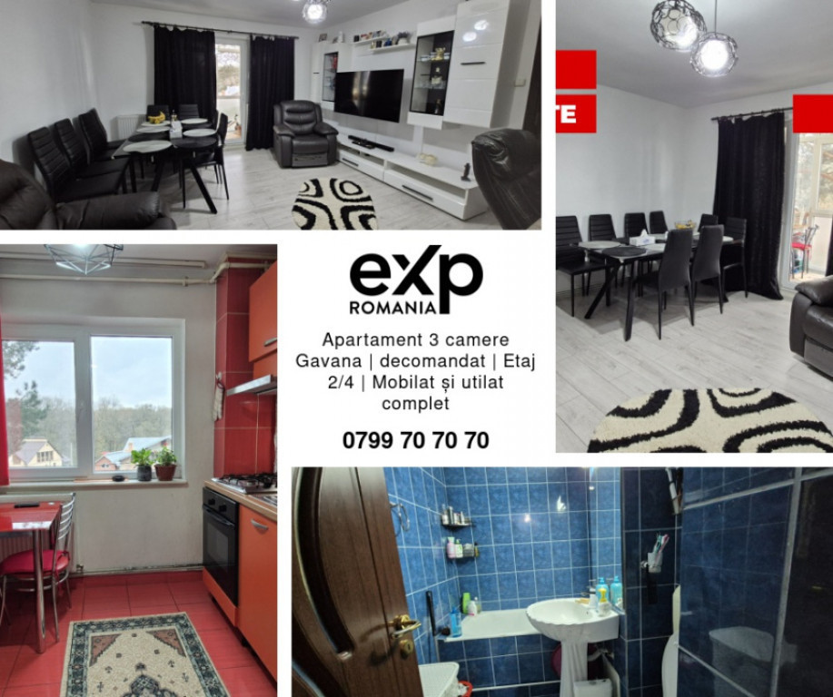 Apartament 3 camere Gavana | decomandat | Etaj 2/4 | Mobilat