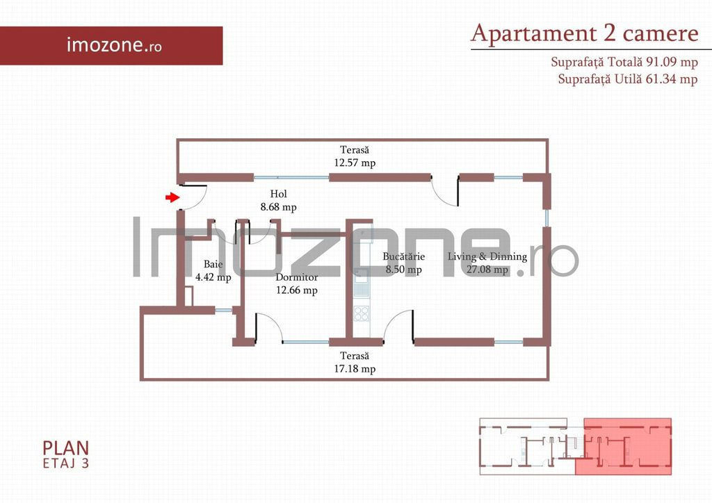 4 camere cu terasa de 22 mp, 3 bai, etaj 1/3, FINISAT MOD...
