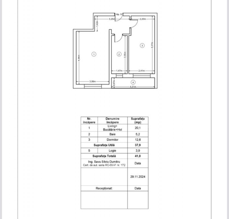 Apartament nou, 2 camere, 41,8 mp, Zona Ipotesti