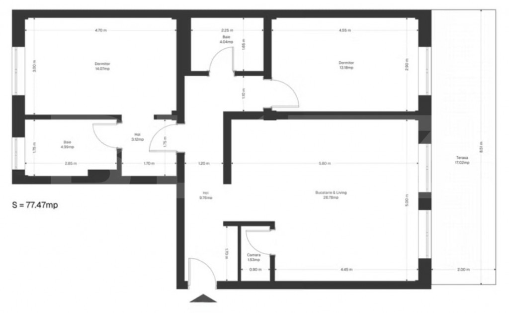 Apartament 3 camere, 77.47 mp utli+ grădină 17 mp utili, z