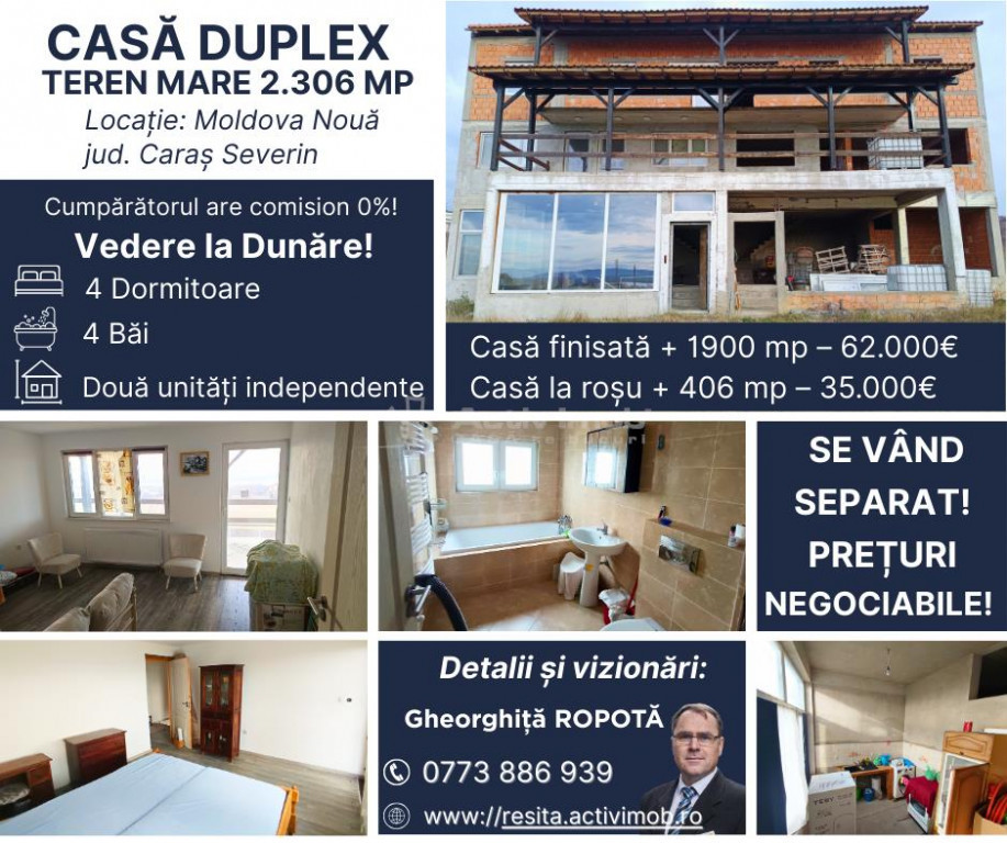 DUPLEX P 1 M CU TERASE | TEREN TOTAL 2.306 MP in MOLDOVA NOU