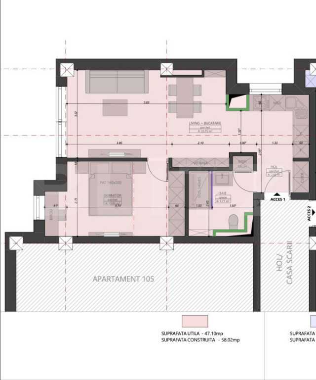 Apartament Ultracentral cu 2 Camere, 47.10mp Utili