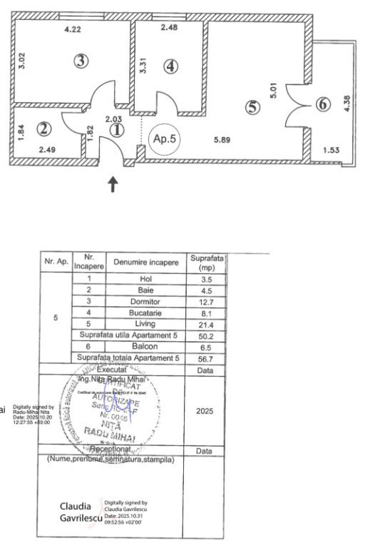 Apartament modern cu 2 camere și balcon, gata de mutare – 56,4 mp