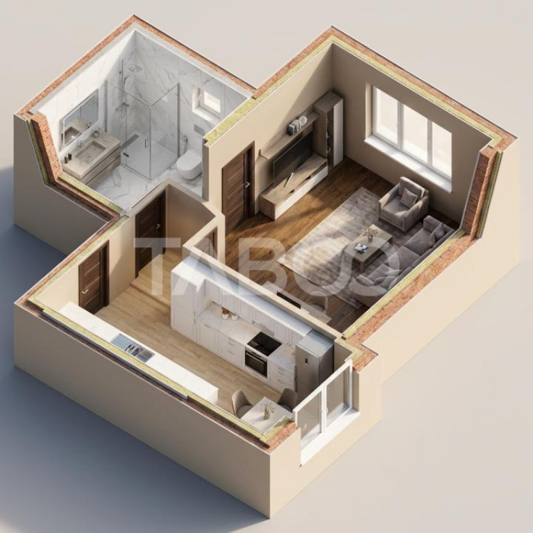 Garsoniera cu balcon si pivnita de 12 mp etaj 1 Zona Strand