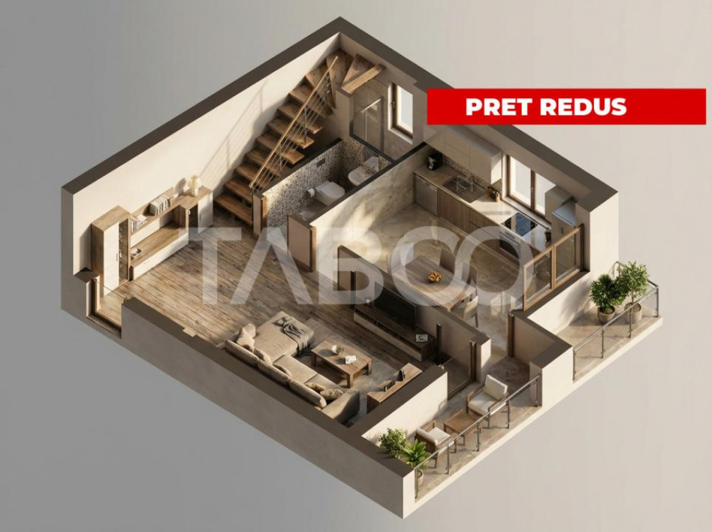 Apartament cu 3 camere 2 bai 2 balcoane si pod in zona Turn