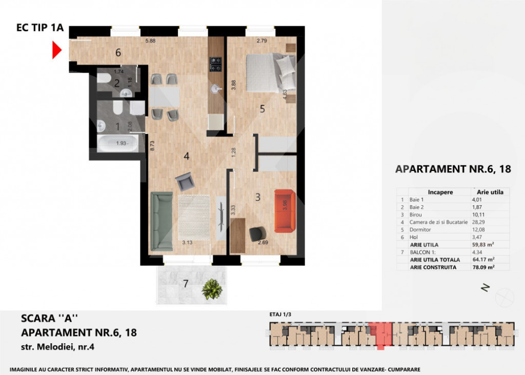 Apartament 3 camere 60 mp, Zorilor, lângă liceul Waldorf,