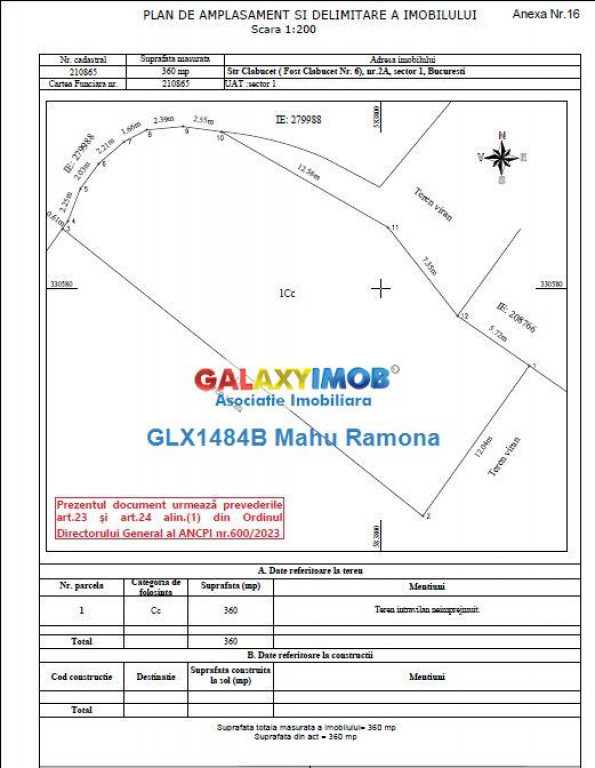 Teren zona M2, 360 mp, metrou 1 Mai, str. Clabucet