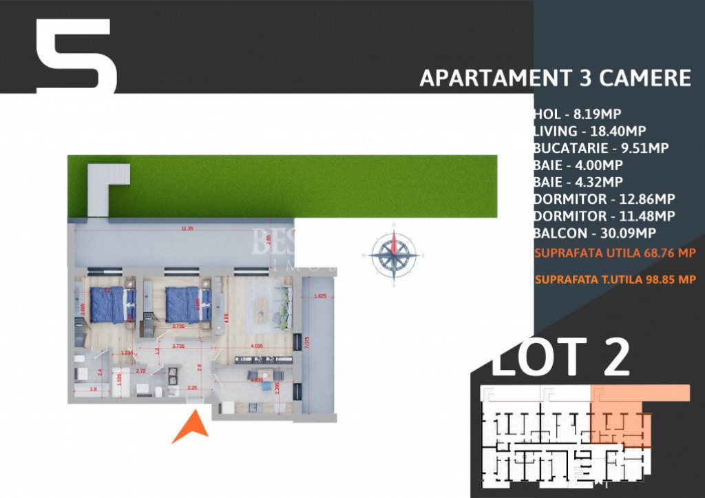 3 Camere Gradina -Acces rapid STB