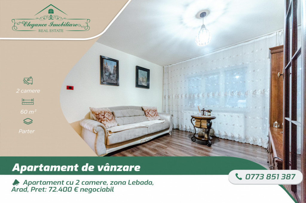 Apartament cu 2 camere, zona Lebada, Arad
