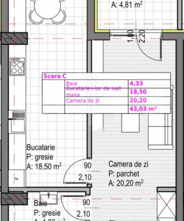 Apartament cu 1 camera + bucatarie inchisa, Soporului – ap