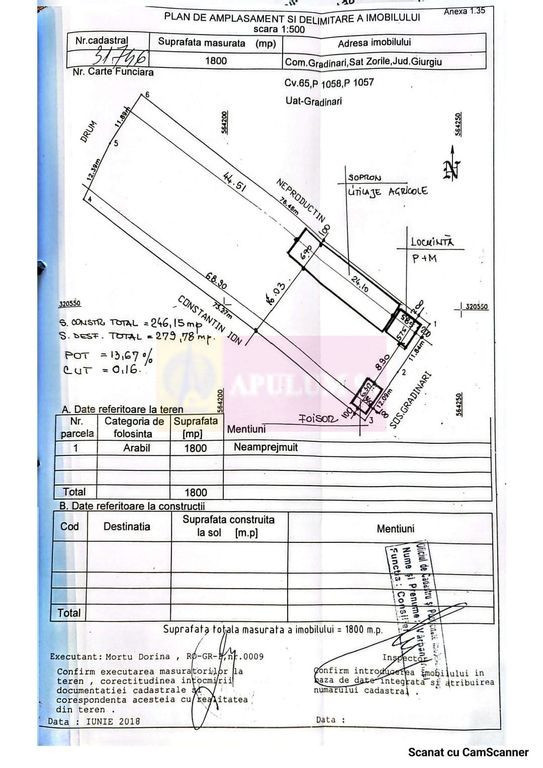 Proprietate imprejmuita 1800 mp teren