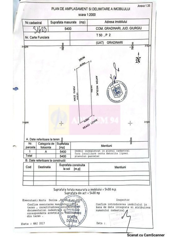Teren 5400 mp com.Gradinari