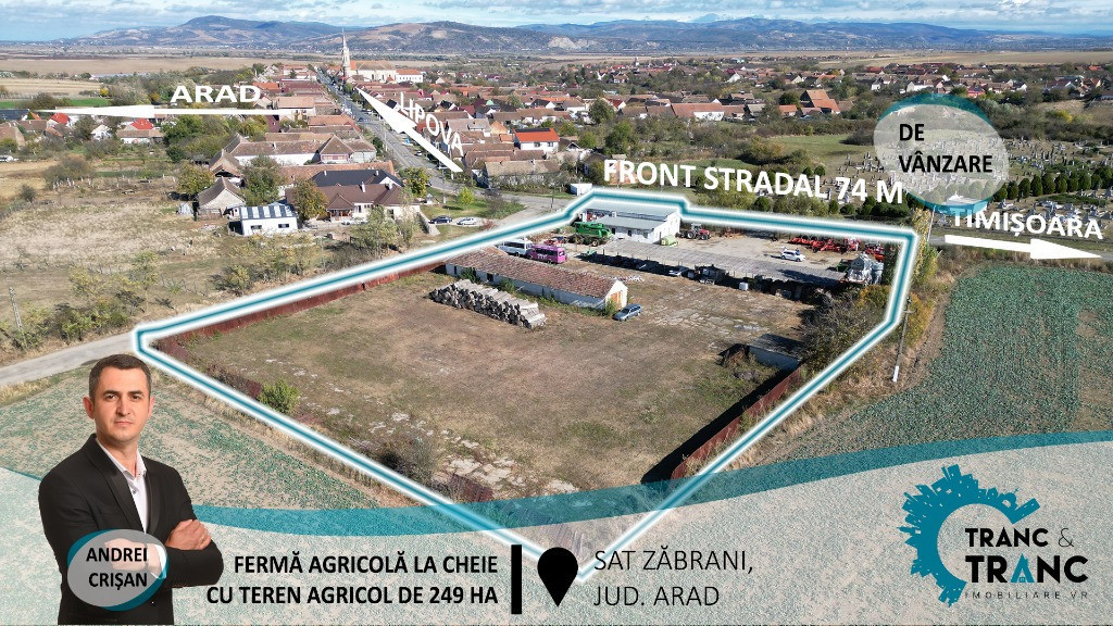 Ferma Agricola la cheie, cu teren agricol de 249 ha, in Zabrani