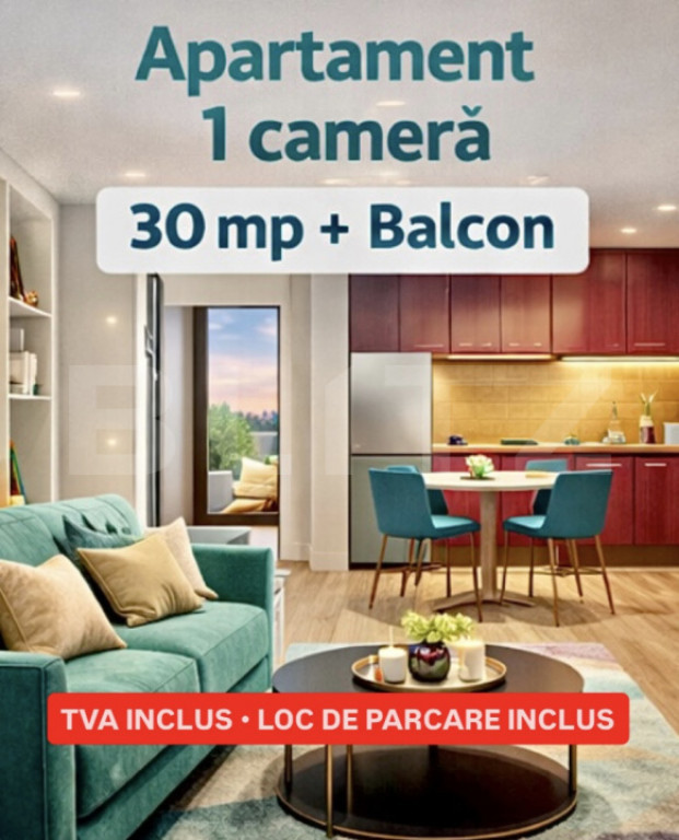 Apartament STUDIO, balcon, clima, etaj 1, TVA INCLUS, Giroc