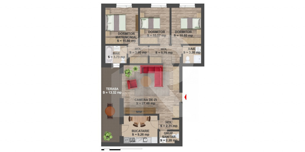 Apartament in Greenfield - Platanilor, bloc 2017 cu 2 locuri