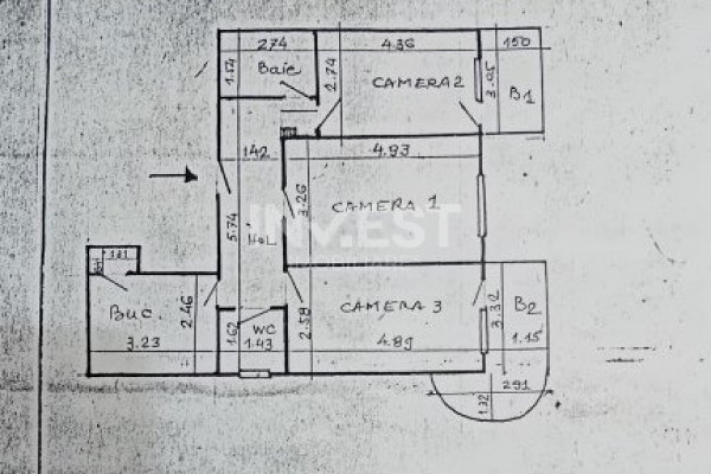 Apartament 3 camere, etajul 1, Gara- Scoala Stefan Barsanesc