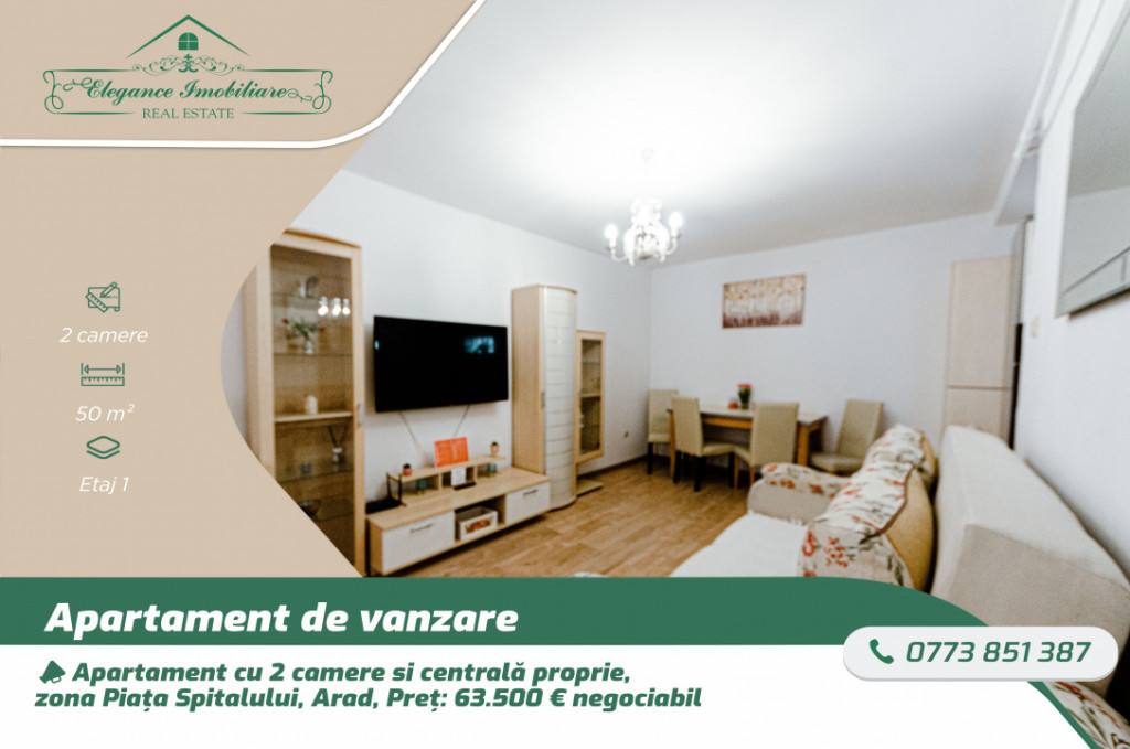 Apartament cu 2 camere si centrală proprie, zona Piața Spi