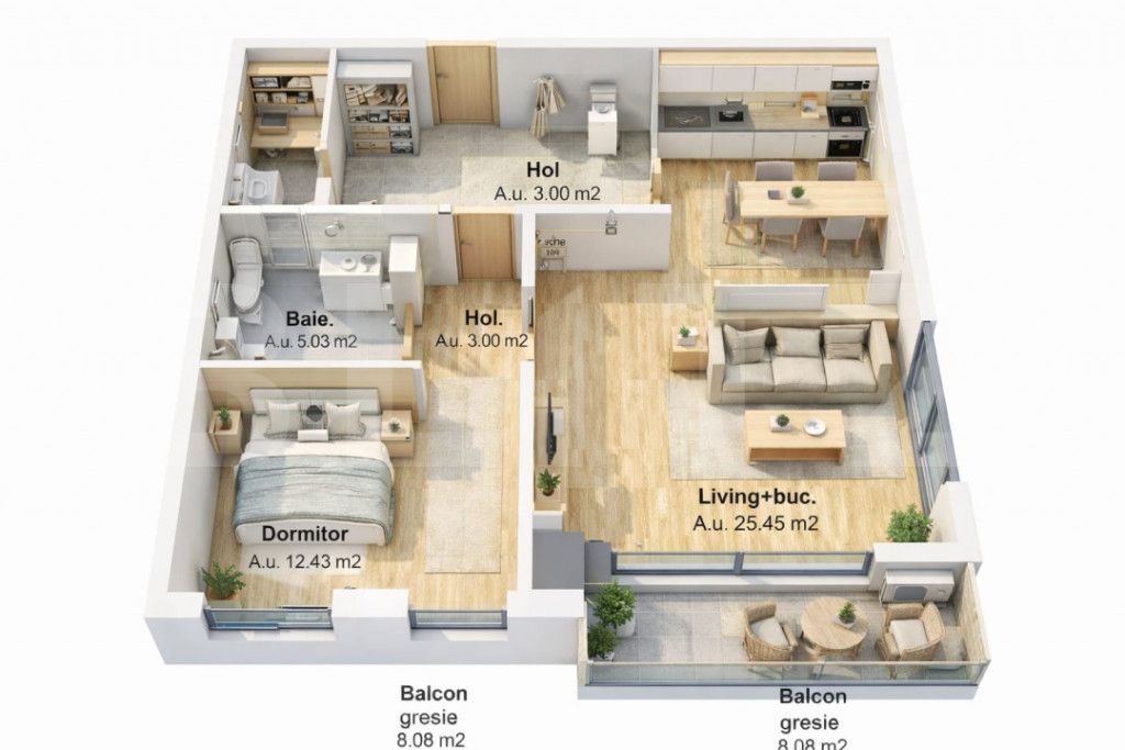 Apartament cu 2 camere, et intermediar